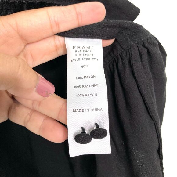 Frame Women's Black Sleeveless V-Neck Peplum Blouse Top Size Medium Velvet Trim - Picture 13 of 15